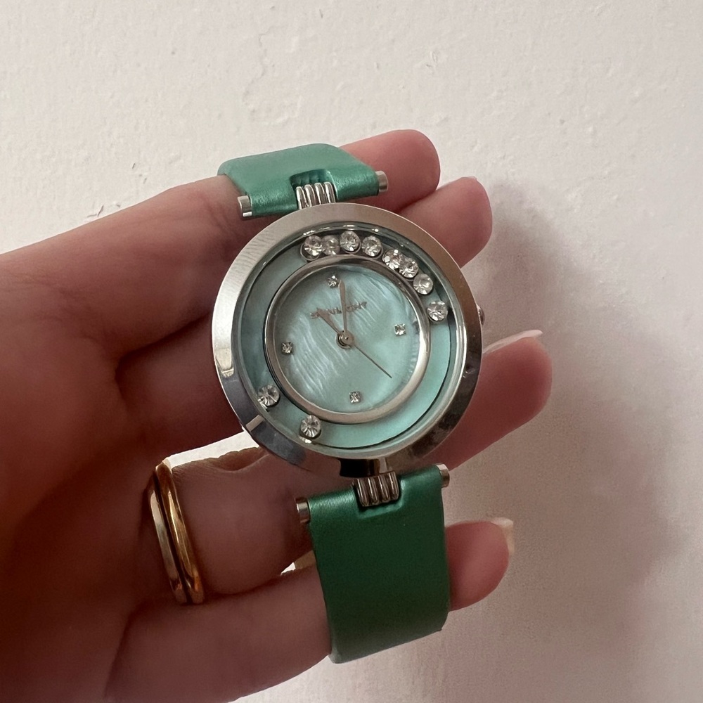 Green Watch with Crystal Accents